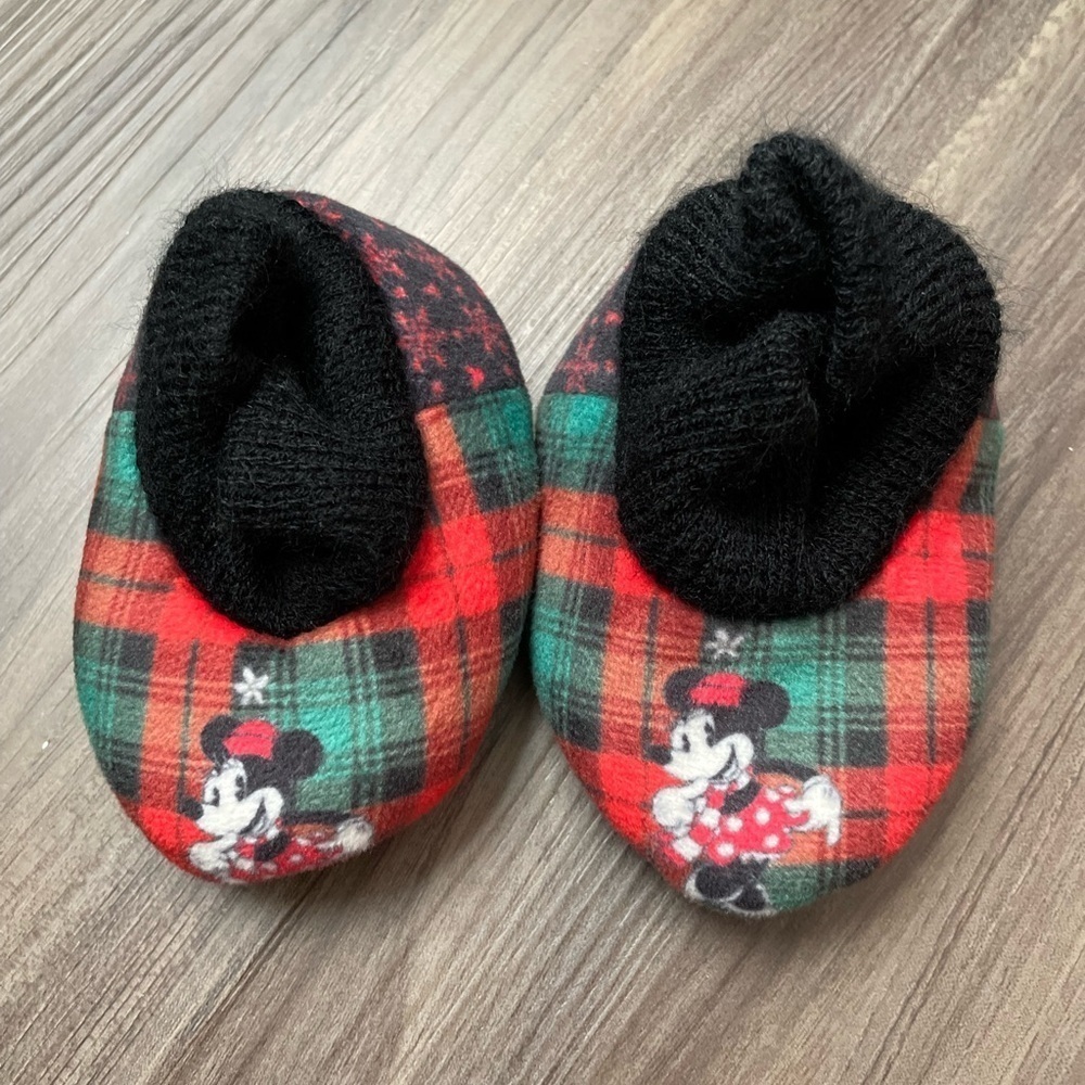 Disney Black and Red Plaid Minnie Mouse Slippers size 1-2 Baby